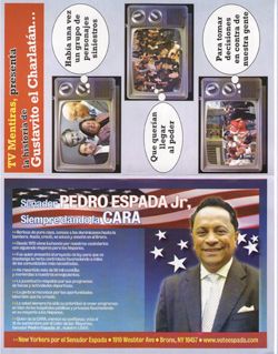 Espada's new campaign pamphlet, titled "Lie TV Introduces the Story of Gustavito the Liar"